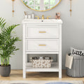 24'' Bathroom Vanity With Top Sink, Modern Bathroom Storage Cabinet With 2 Drawers, Single Sink Bathroom Vanity 2 White 1 Adjustable Hinges Bathroom Freestanding Mdf Painted