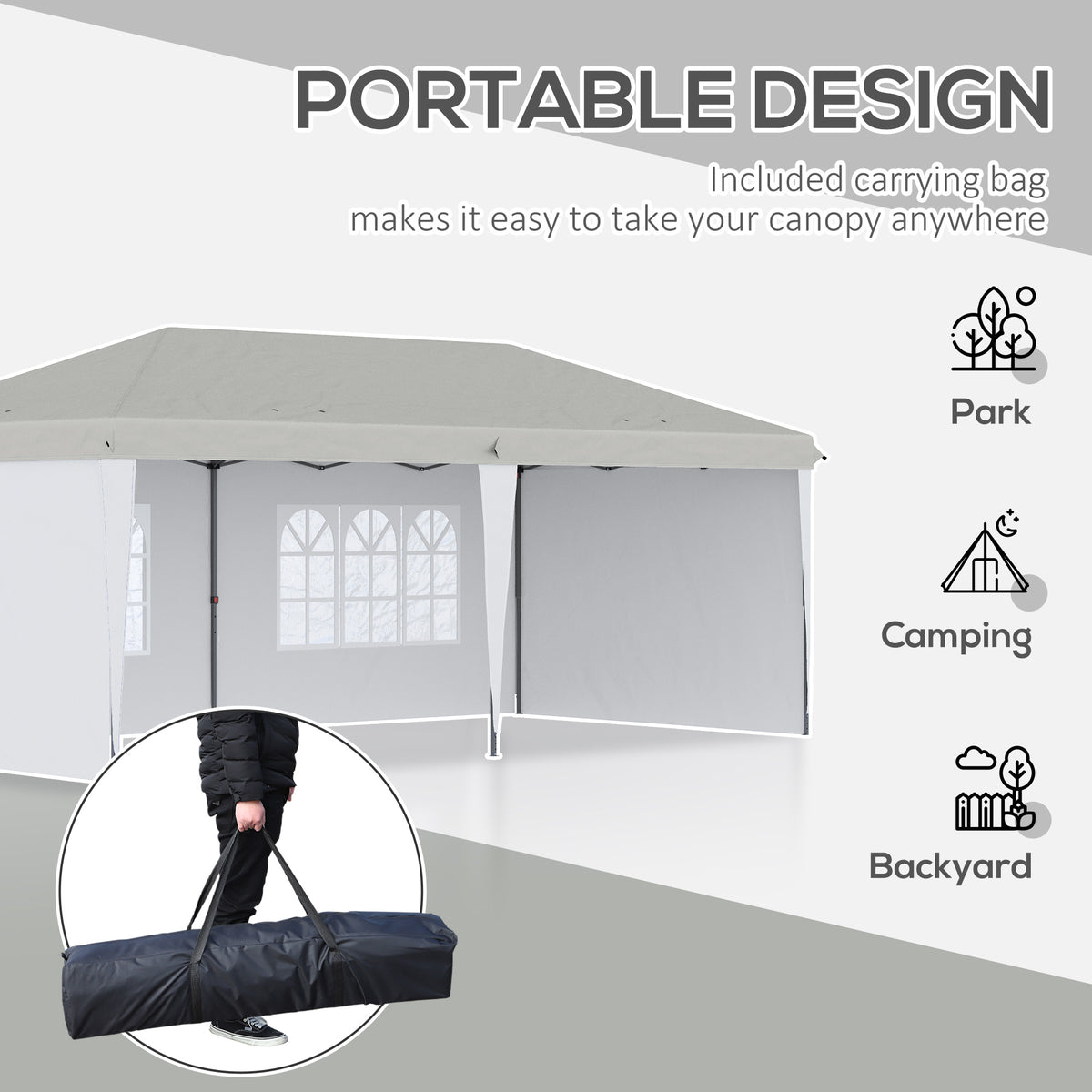 Outsunny 10' X 20' Pop Up Canopy Tent With 4 Sidewalls, Heavy Duty Tents For Parties, Outdoor Instant Gazebo With Carry Bag, For Outdoor, Garden, Patio, White White Steel