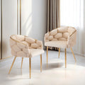 Set Of 2 Luxury Handmade Accent Chair With Gold Legs, Modern Velvet Armchair For Living Room And Bedroom Beige Foam Velvet