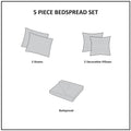 5 Piece Jacquard Bedspread Set With Throw Pillows Navy King Queen Navy Cotton