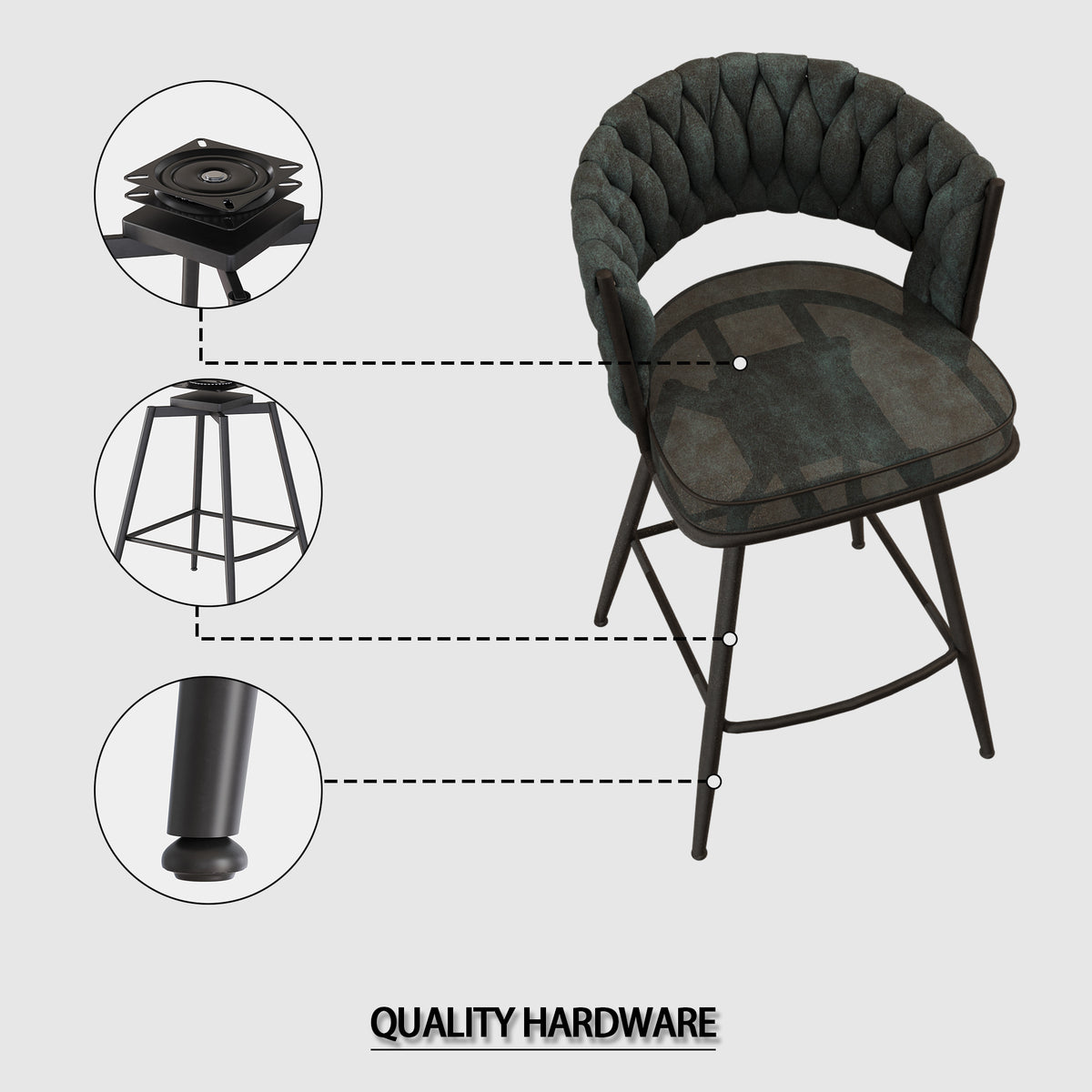 Bar Chair Suede Woven Bar Stool Set Of 4,Black Legs Barstools No Adjustable Kitchen Island Chairs,360 Swivel Bar Stools Upholstered Bar Chair Counter Stool Arm Chairs With Back Footrest, Blue Metal Blue Kitchen Dining Chairs Foam Technical Leather