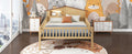 Full Size Wood Platform Bed With House Shaped Headboard, Led And Built In Storage, Natural Box Spring Not Required Full Natural Wood Bedroom Bed Frame Wood