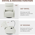 Rocking Recliner Chair,360 Degree Swivel Nursery Rocking Chair,Glider Chair,Modern Small Rocking Swivel Recliner Chair For Bedroom,Living Room Chair Home Theater Seat,Phone Holder Light Gray Solid Light Brown Primary Living Space Push Button Rubberwood