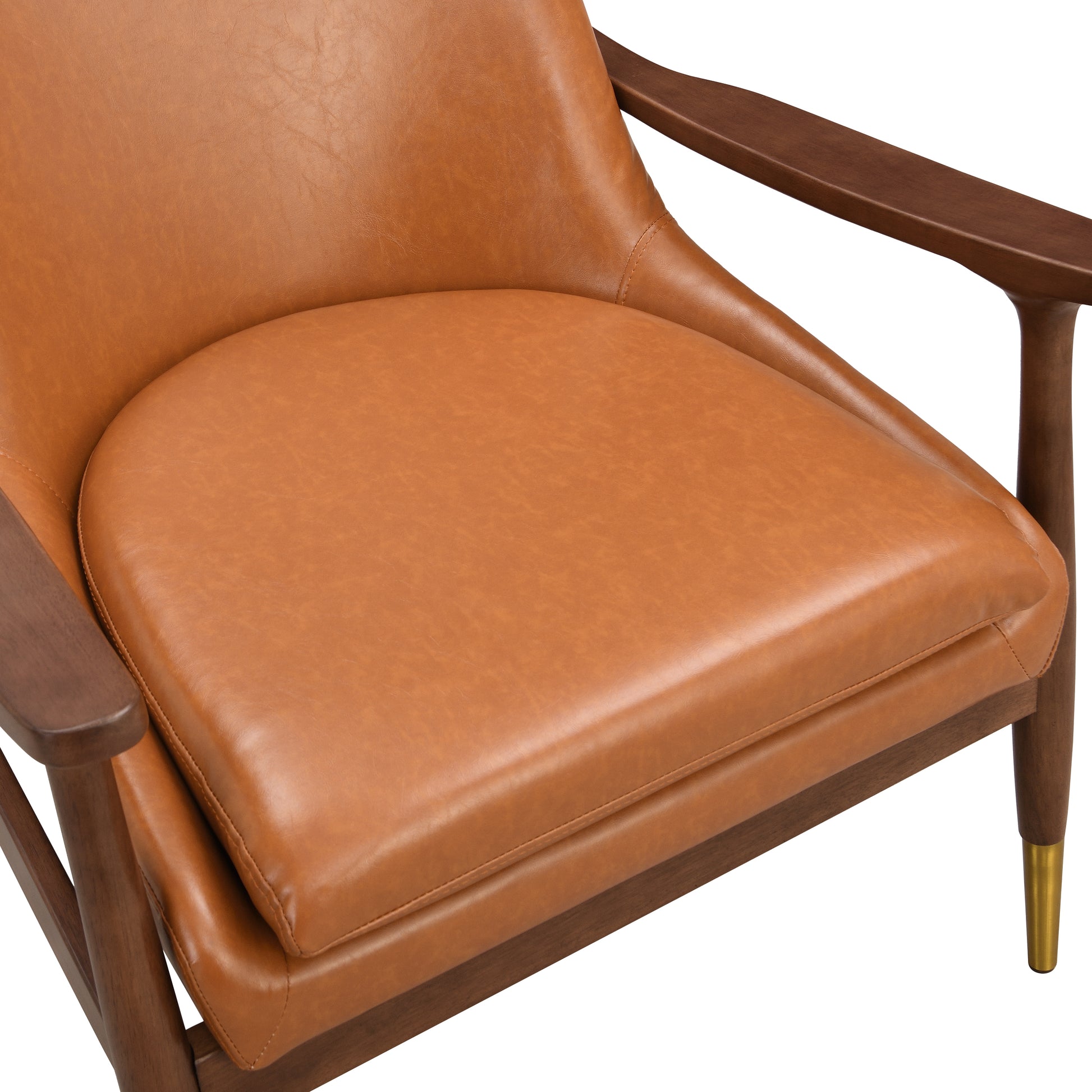 Amber Faux Leather Modern Lounge Chair Brown Pu Leather,Solid Wood