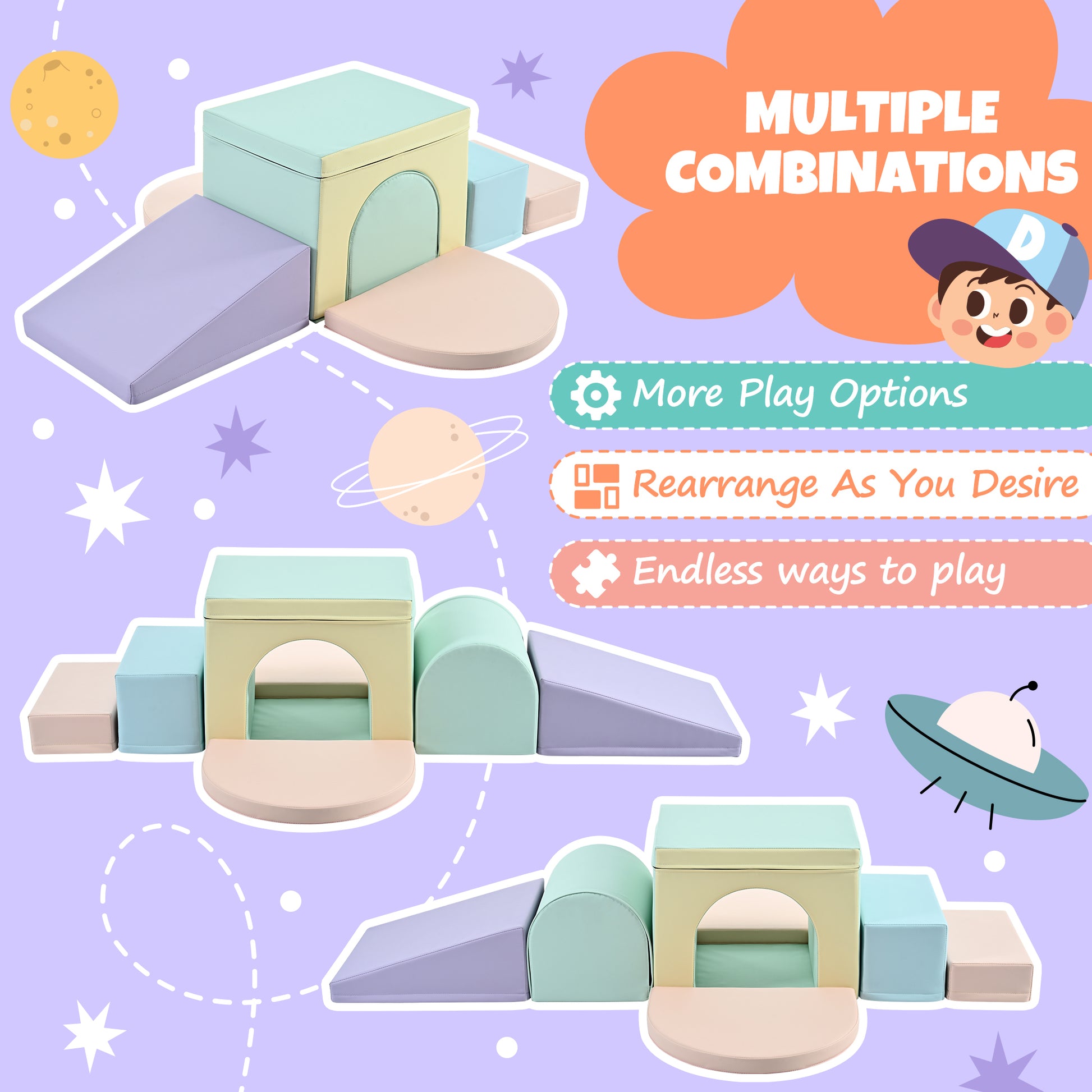 Colorful Soft Climb And Crawl Foam Playset 7 In 1, Soft Play Equipment Climb And Crawl Playground For Toddlers, Kids Crawling And Climbing Indoor Active Play Structure Colorful Under 50 Lbs Cute Foam 1 To 2 Years Pu Indoor