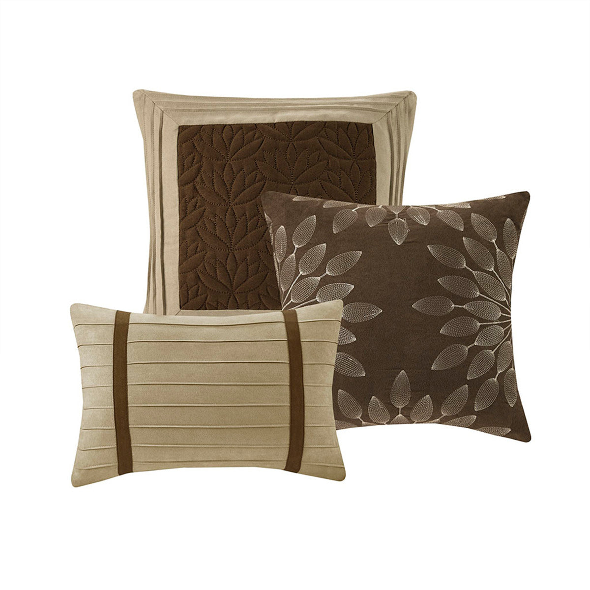 7 Pc Pieced Faux Suede Comforter Set Natural Cal King California King Natural Polyester