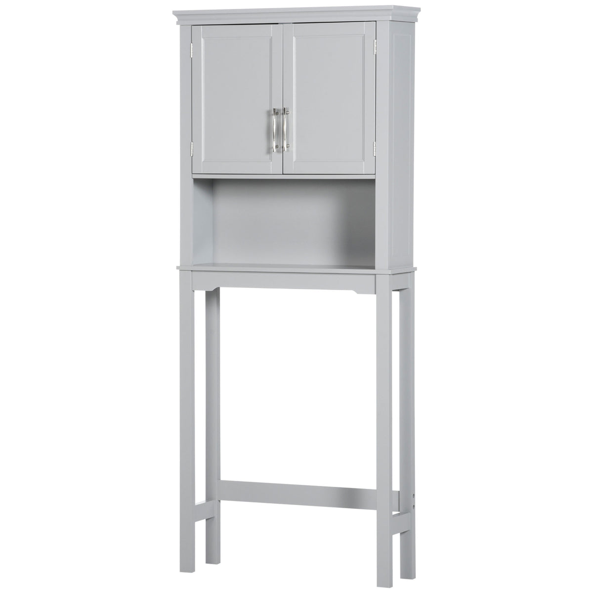 Kleankin Modern Over The Toilet Storage Cabinet, Double Door Bathroom Organizer With Inner Adjustable Shelf And Open Shelf, Grey Grey Mdf