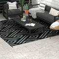 Outsunny Reversible Outdoor Rug, 8' X 10' Waterproof Plastic Straw Floor Mat, Portable Rv Camping Carpet With Carry Bag, Large Floor Mat For Backyard, Deck, Picnic, Beach, Black & Gray Geometric Multicolor Polypropylene