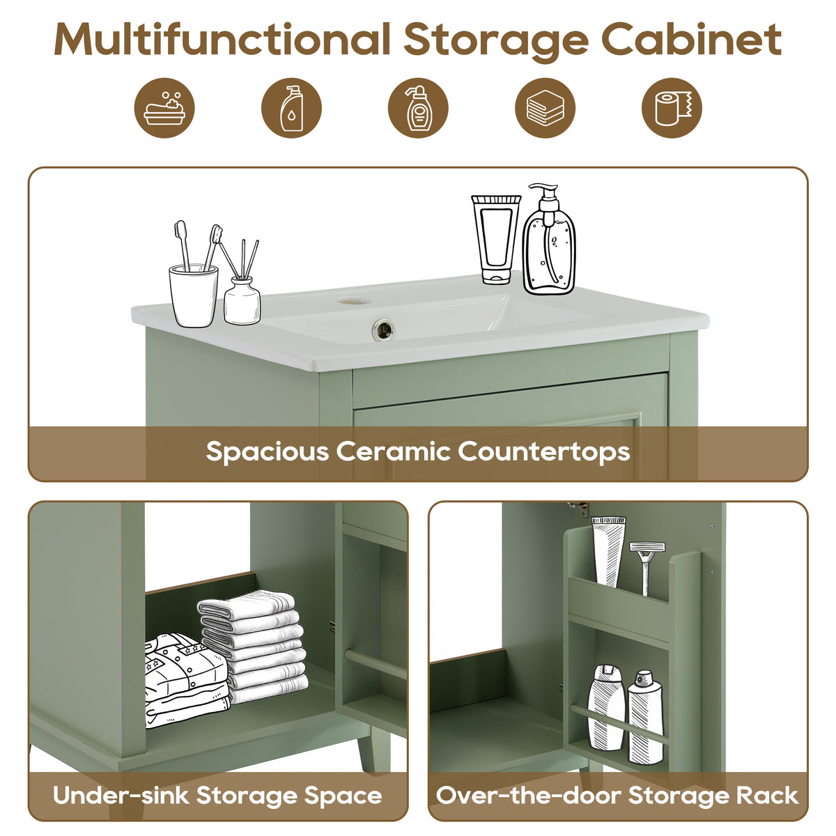 Viedo 20 Inch Modern Small Bathroom Vanity Cabinet With Ceramic Basin 20*15.5*33.3 Inches,Ample Storage,1 Soft Close Door Green Bathroom Solid Wood Mdf