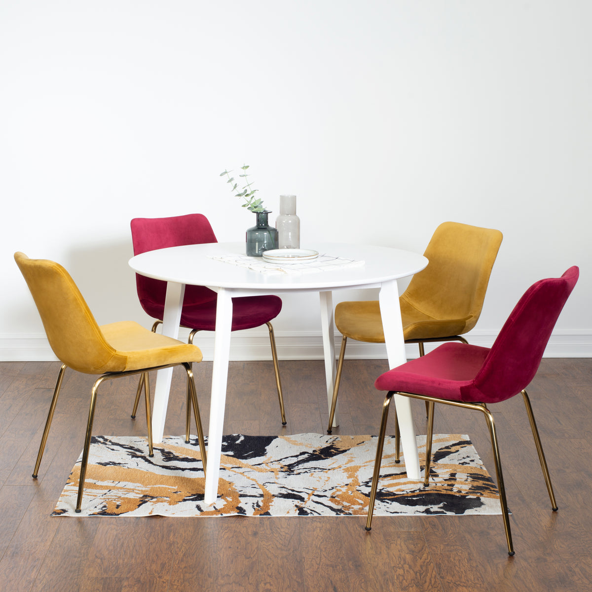 Aufurr Contemporary 5 Piece Dining Set, White Round Dining Table With 4 Chairs Wood White Seats 4 White Wood Fixed Table Rubberwood Round 4 Leg Round Dining Table With Chair Mdf