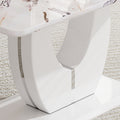 Table And Chair Set, Modern Luxurious White Imitation Marble Pattern Mdf Dining Table,Rectangular Dining Table, Matched With Uniquely Shaped Pu High Backrest Seats,Suitable For Various Occasions. White Black Seats 4 Mdf