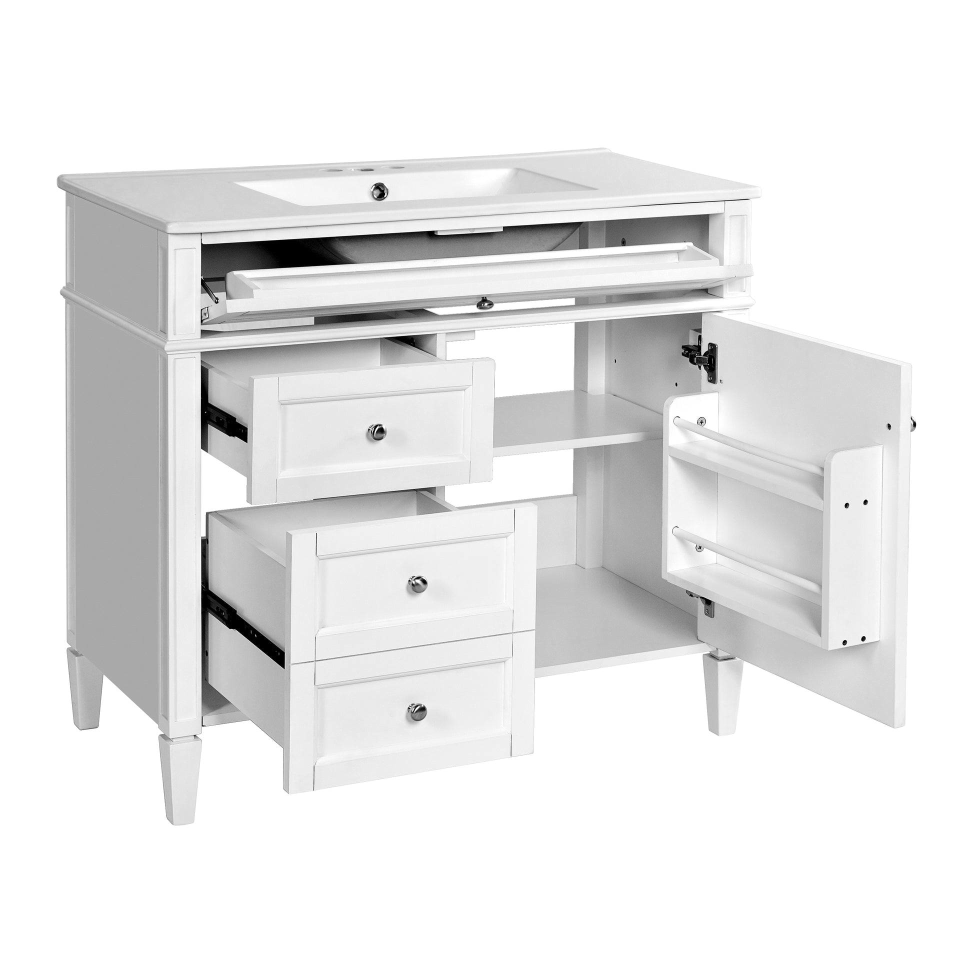 36'' Bathroom Vanity With Top Sink, Modern Bathroom Storage Cabinet With 2 Drawers And A Tip Out Drawer, Single Sink Bathroom Vanity White Bathroom Solid Wood Mdf Ceramic,Solid Wood Mdf