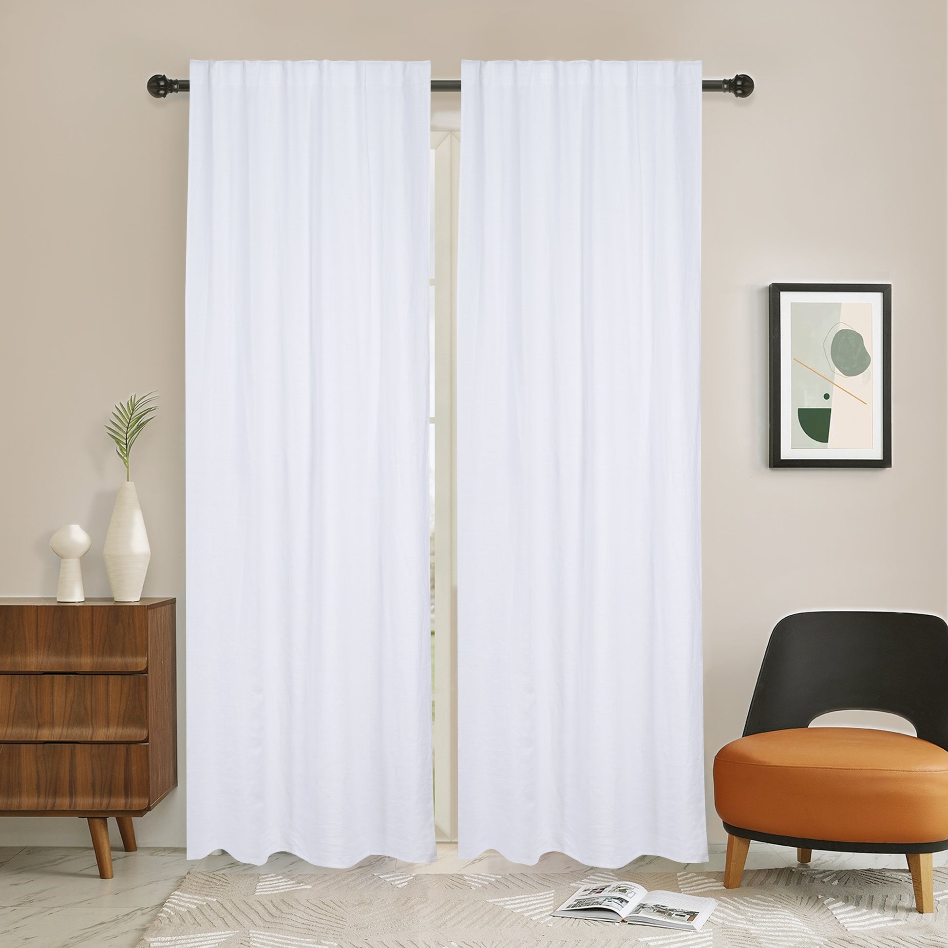 Newport Blackout Curtains For Bedroom, Linen Curtains For Living Room, Window Curtains, Room Darkening Curtains 108 Inches Long, White White Linen