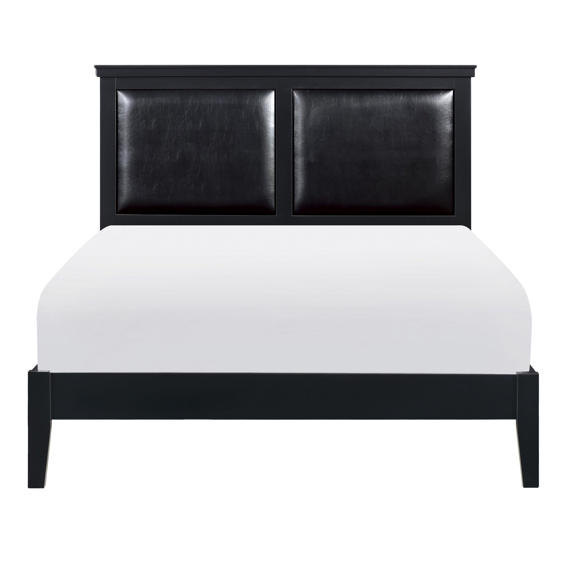 Classic Black Finish California King Size Panel Bed Wooden Bedroom Furniture 1Pc Box Spring Required California King Black Wood Bedroom Panel Faux Leather Wood