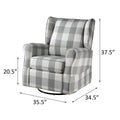 Grey And White Rolled Arm Swivel Chair With Glider Grey Primary Living Space Traditional Pine Wood Fabric