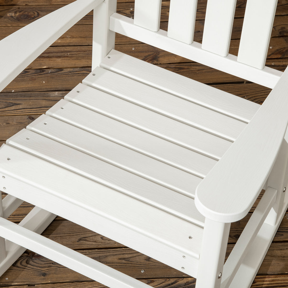 Outsunny Outdoor Rocking Chair, All Weather Resistant Hdpe Rocking Patio Chairs With Rustic High Back, Armrests, Oversized Seat And Slatted Backrest, 350Lbs Weight Capacity, White White Plastic