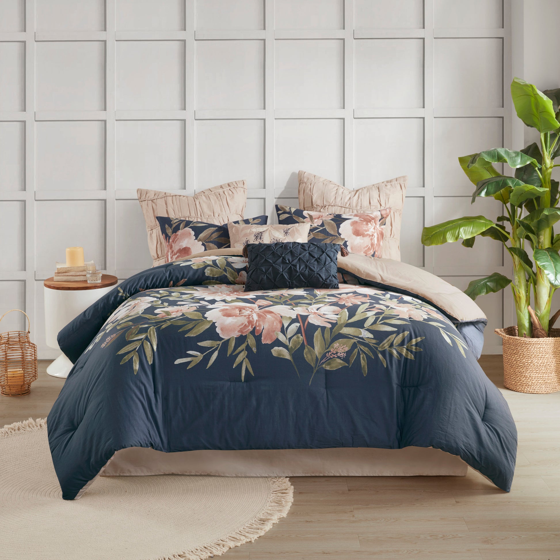 8 Piece Cotton Comforter Set Navy Queen Queen Navy Polyester