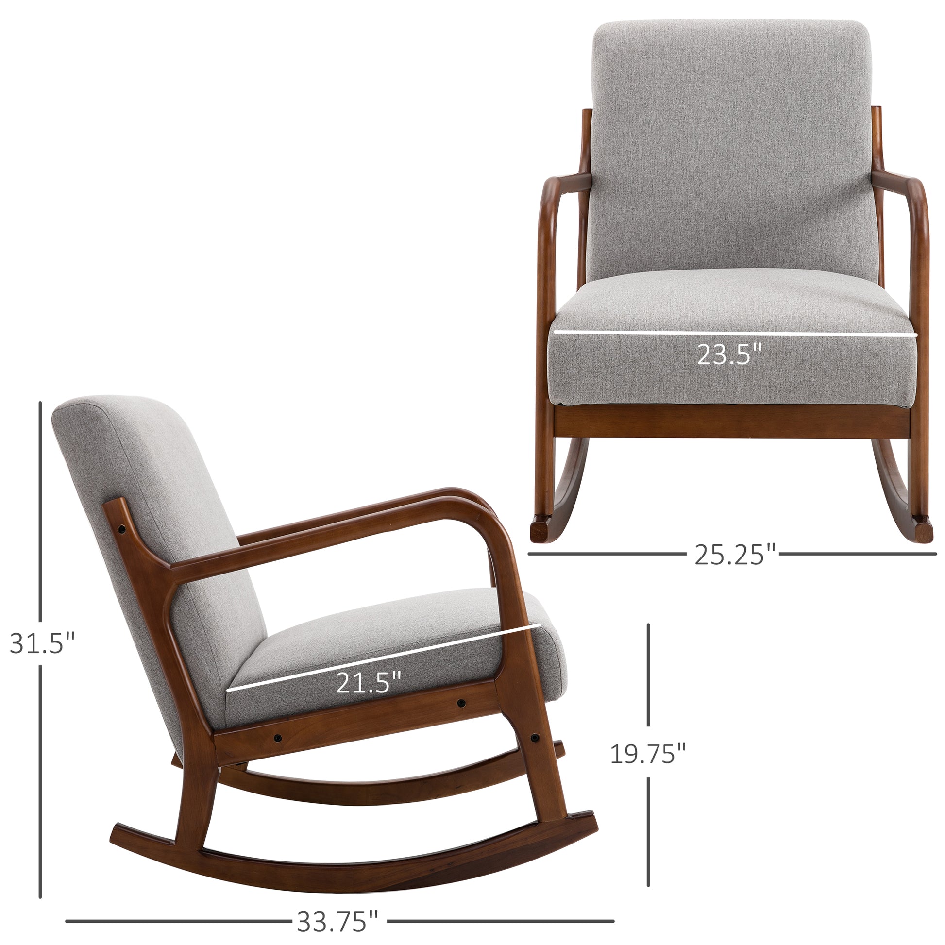 Homcom Upholstered Rocking Armchair With Wood Base And Linen Fabric Padded Seat For Living Room, Grey Grey Linen