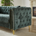 Chenille Pull Buckle Design Sofa For Living Room,Buttons Tufted With Copper Nail Decoration Armrest, Modern Couch Upholstered Button And Metal Legs Green Foam Chenille 6 Seat