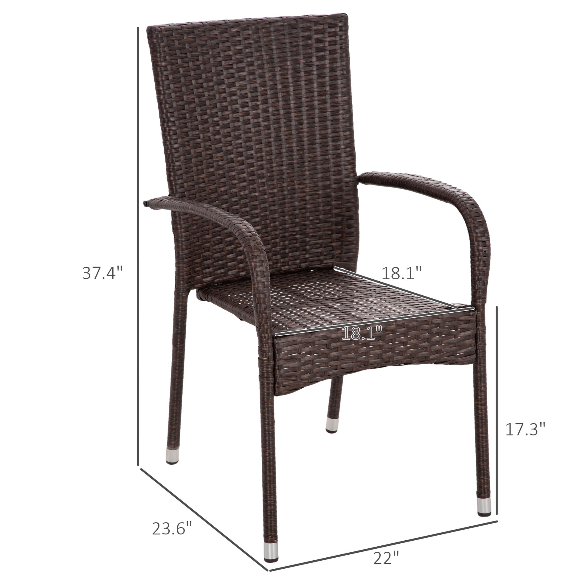 Outsunny Stackable Pe Rattan Outdoor Dining Chairs With Cushions, Set Of 4 Patio Wicker Dining Chairs With Armrests And Backrest For Patio, Deck, Cream Blue Blue Brown Steel