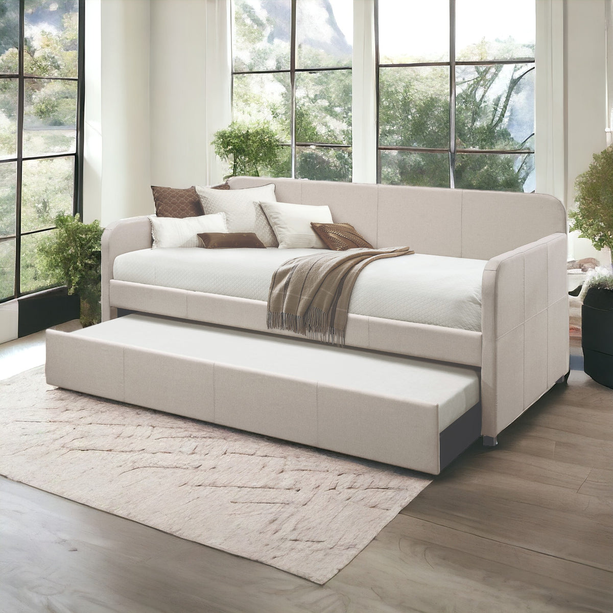 Fog Twin Upholstered Daybed With Trundle Box Spring Not Required Twin Fog Traditional Wood Fabric