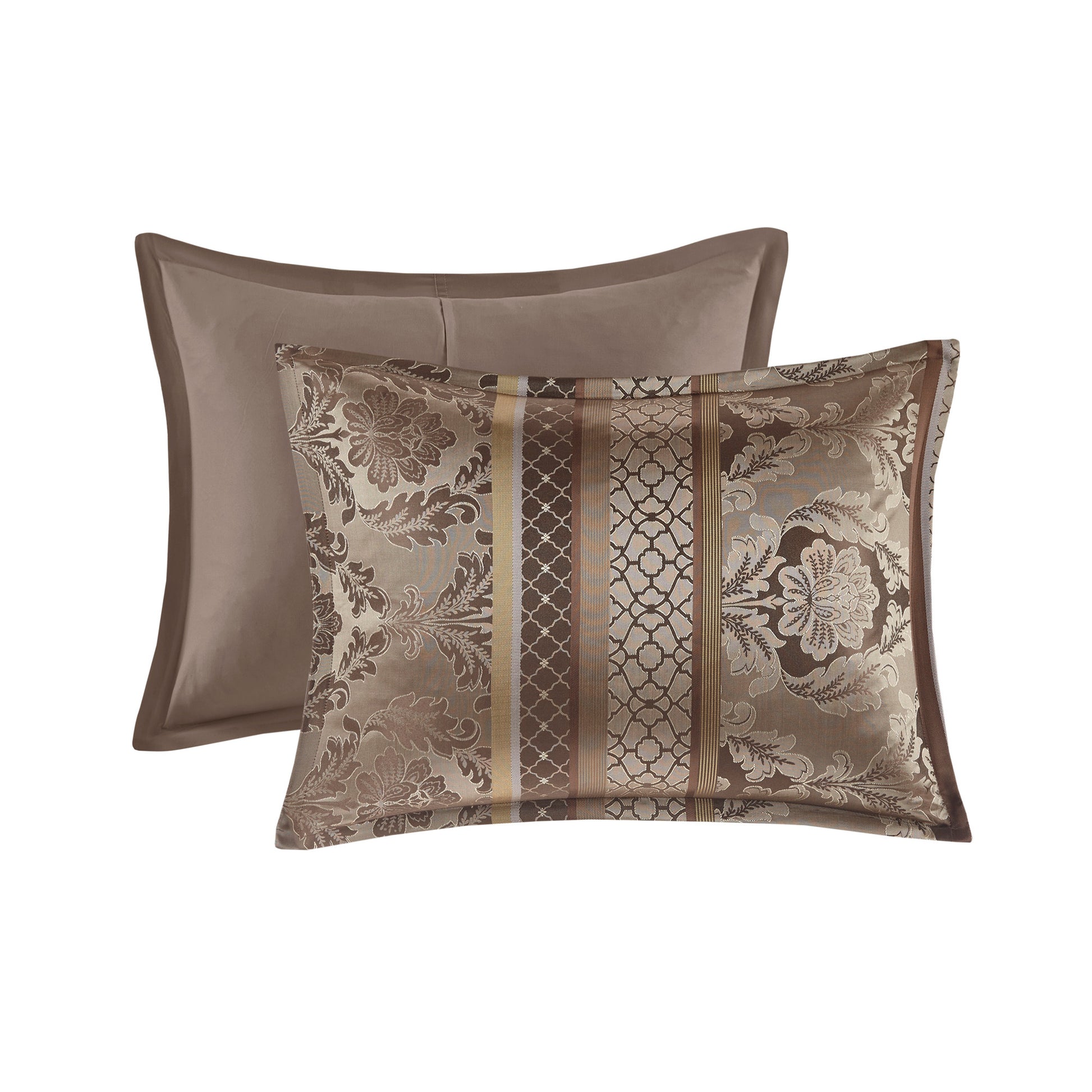 7 Piece Jacquard Comforter Set Brown Gold King King Brown Gold Polyester