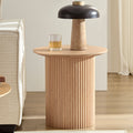 17.71 Inch Round Fluted Side Table Circle Small Accent Table For Living Room Mid Century Circle Bedside Table For Bedroom Oak Oak Mdf