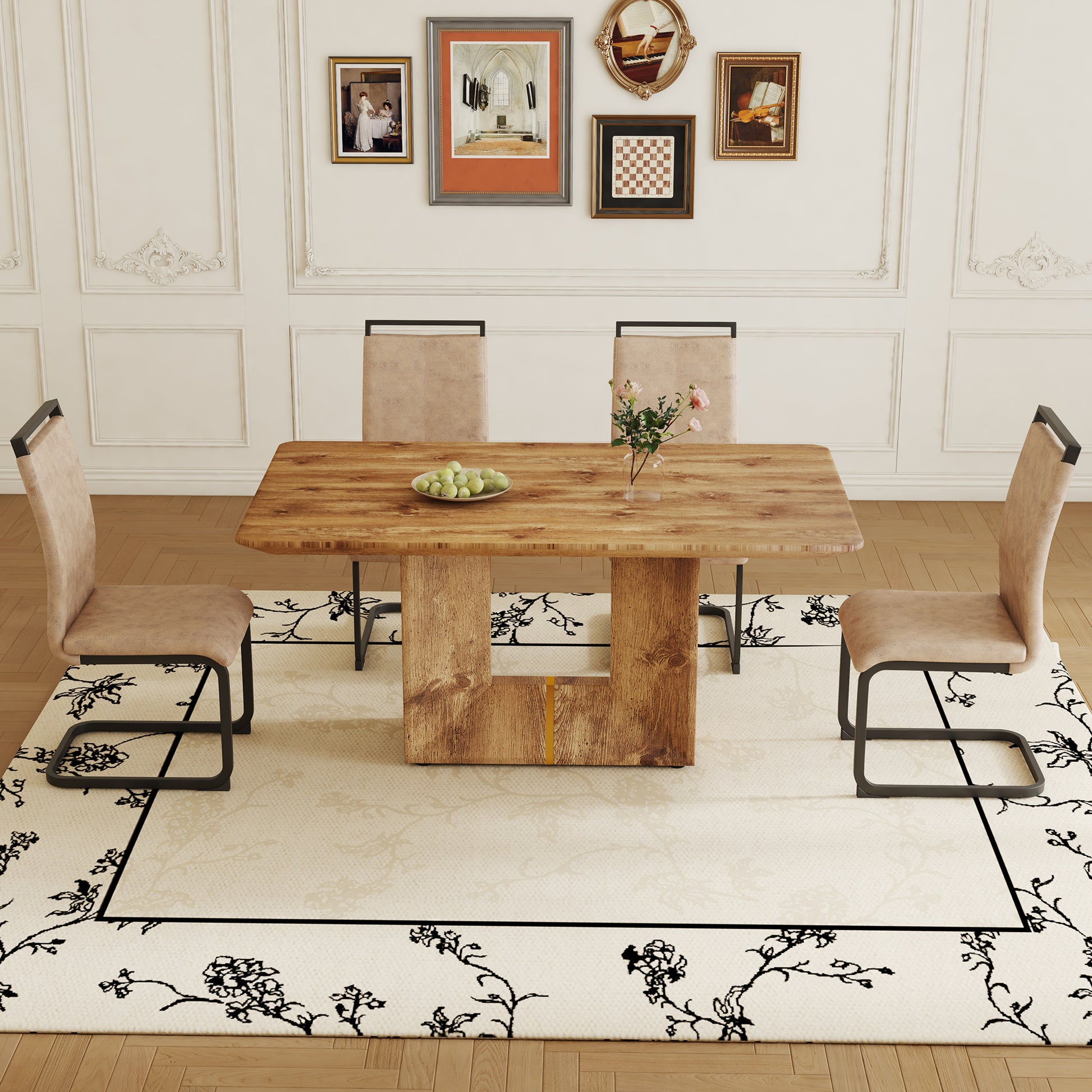 Table And Chair Set. Modern Dining Table With Mdf Top And Beautiful Mdf Legs. Comes With Brown Comfortable Chair With Pu Seat And Metal Legs. Suitable For A Wide Range Of Decorative Styles. Brown,Wood Seats 4 Mdf