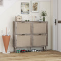 4 Door Shoe Rack, Freestanding Modern Shoe Storage Cabinet, For Entryway Dark Grey Particle Board