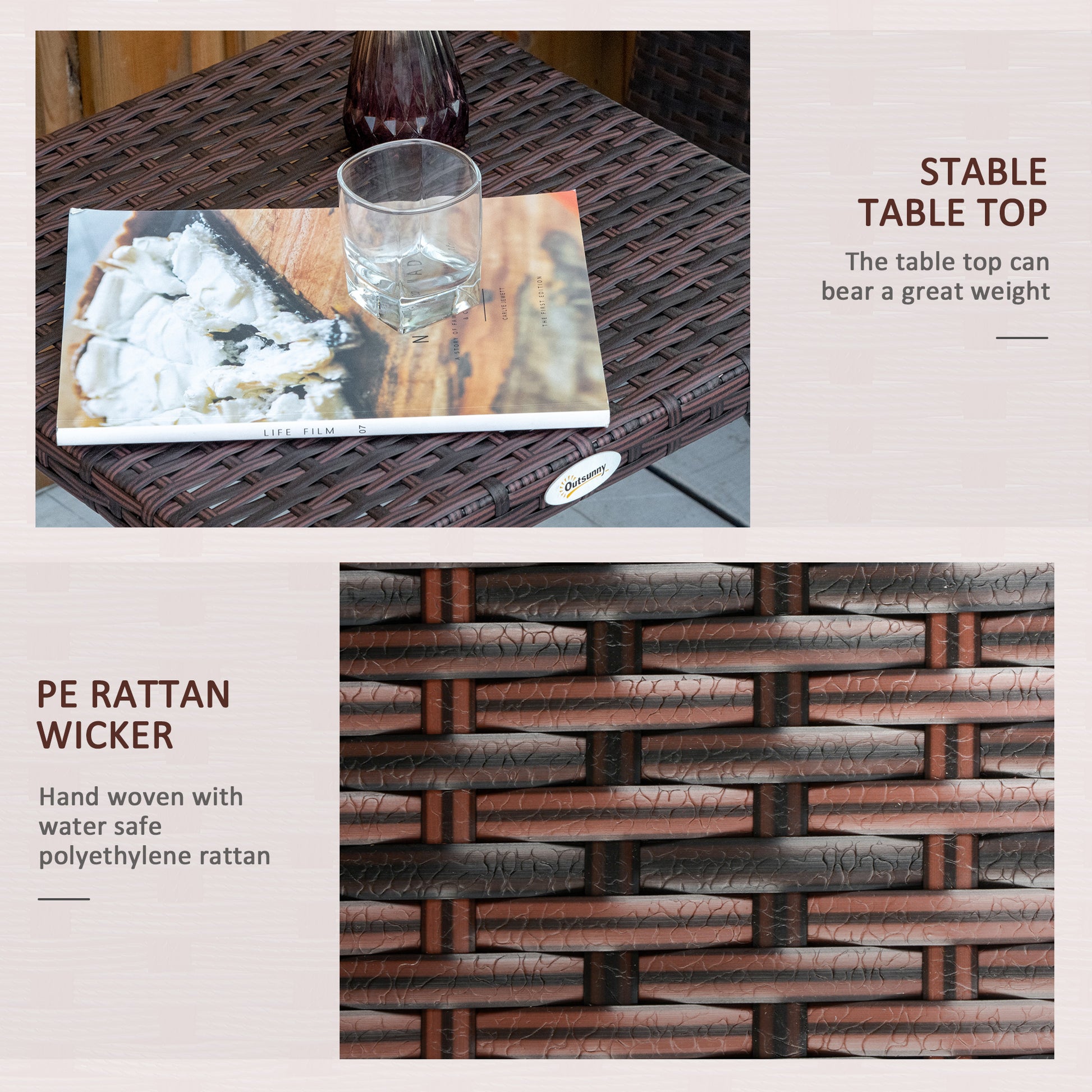 Outdoor Pe Wicker Side Table, Small Square Rattan End Table, All Weather Material Coffee Table For Garden, Balcony, Backyard, Brown Brown Steel