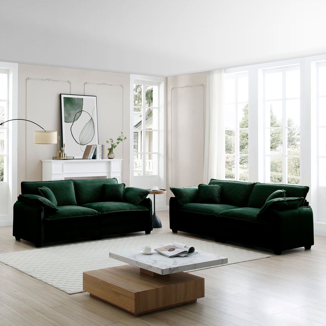 Modern Living Room Sofa Two Piece Set, Suitable For Living Room And Bedroom Sofa Set, Consists Of Two Pieces Of 2 Seater Sofa,Green Corduroy Green Corduroy 4 Seat