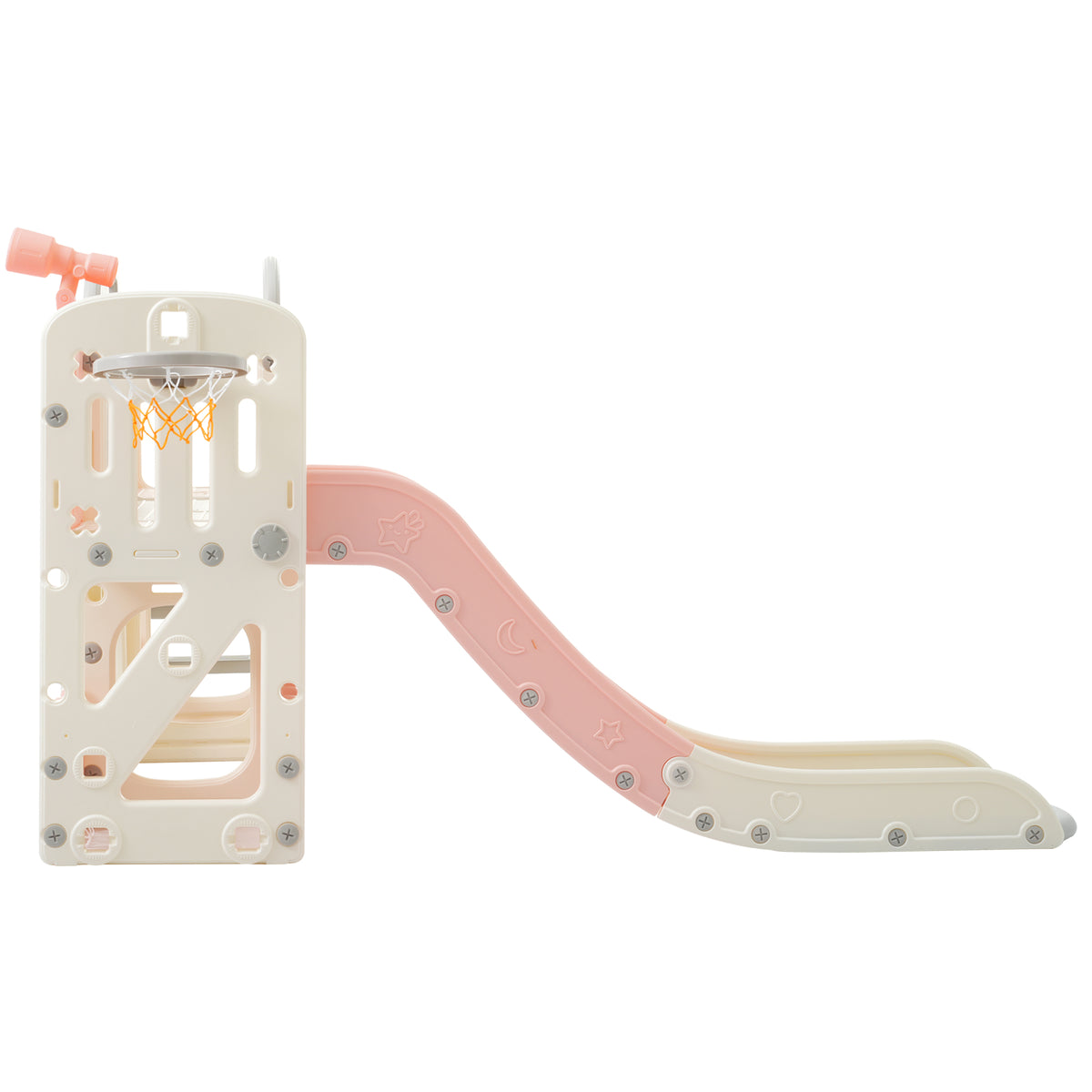 11 In 1 Toddler Slide, Kids Slide For Toddler Age 1 3 With Basketball Hoop, Kids Slide Playset Structure,Arch Tunnel And Telescope, Toy Storage Organizer For Toddlers, Kids Climbers Playground Pink Cute 1 To 2 Years Hdpe Indoor & Outdoor Use