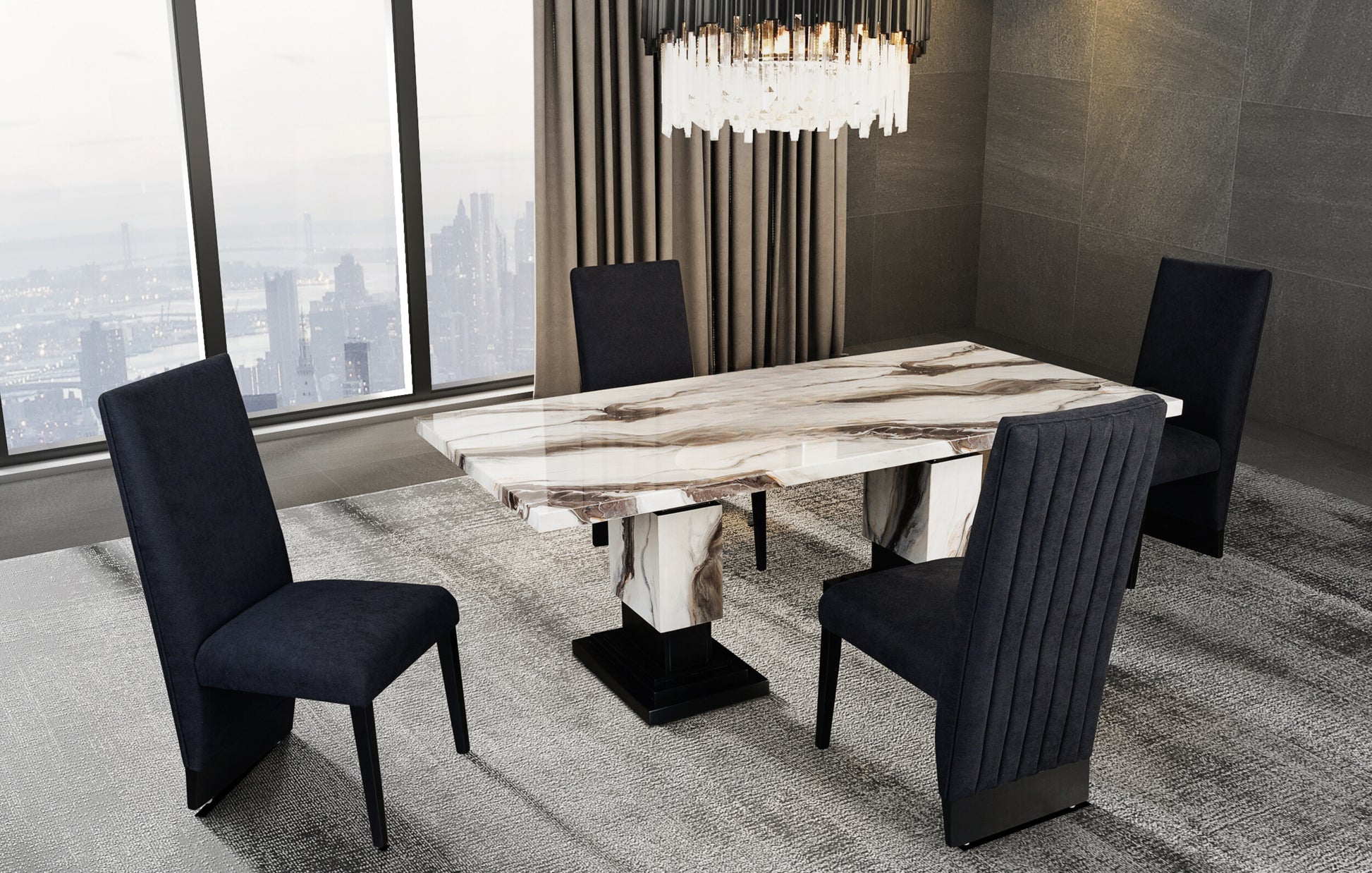 Stacey Zebra White Black Dining Table Multicolor Seats 6 Dining Room Modern Rubberwood Rectangular Wood Rubber Wood Pedestal