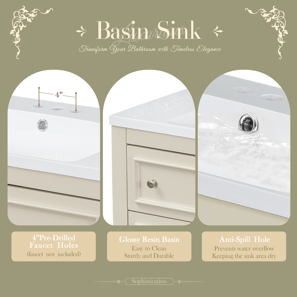 36'' Bathroom Vanity With Medicine Cabinet, Modern Mirror Cabinet With Adjustable Shelf, Bathroom Storage Cabinet With 4 Drawers, Solid Wood Frame Bathroom Storage Cabinet 4 Beige 1 5 Adjustable Hinges Bathroom Freestanding Solid Wood Mdf Resin Painted