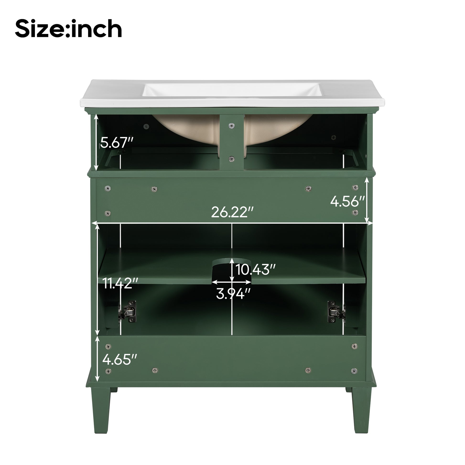 30 Inch Bathroom Vanity With Ceramic Basin, Soft Close Door And Adjustable Shelves Green Bathroom Solid Wood Mdf