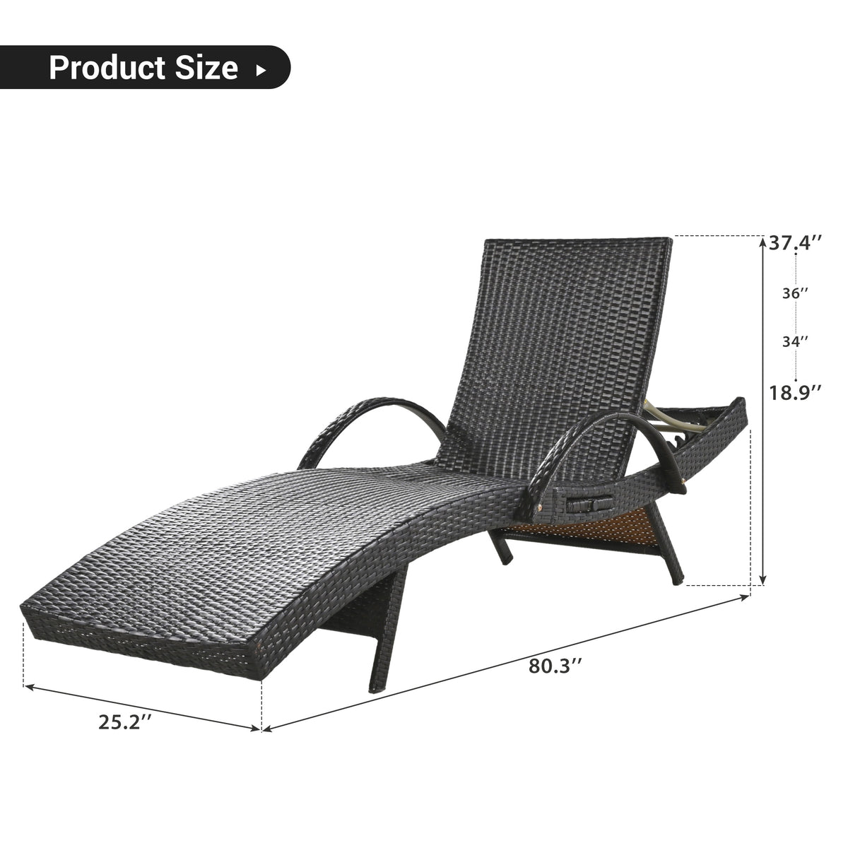 K&K 80'' Outdoor Wicker Chaise Lounge Chairs Set Of 2, Patio Rattan Reclining Chair Pull Out Side Table Adjustable Backrest Ergonomic Wave Design Pool Sunbathing Recliners, Dark Brown No Lounge Dark