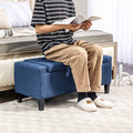 Homcom Storage Ottoman, Linen Upholstered Storage Bench With Lift Top And Button Tufted For Living Room, Dark Blue Blue Polyester