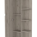 Los Angeles Corner Cabinet, Five Shelves, One Cabinet, Divisions Beige 1 5 18 To 23 In 60 In & Above Bathroom Freestanding Contemporary 5 10 Inches Melamine Particle Board