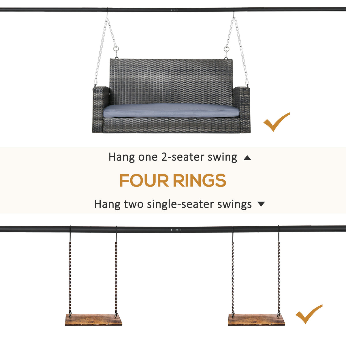 Outsunny Metal Porch Swing Stand, Heavy Duty Swing Frame, Hanging Chair Stand Only, 528 Lbs Weight Capacity, For Backyard, Patio, Lawn, Playground, Black Black Steel