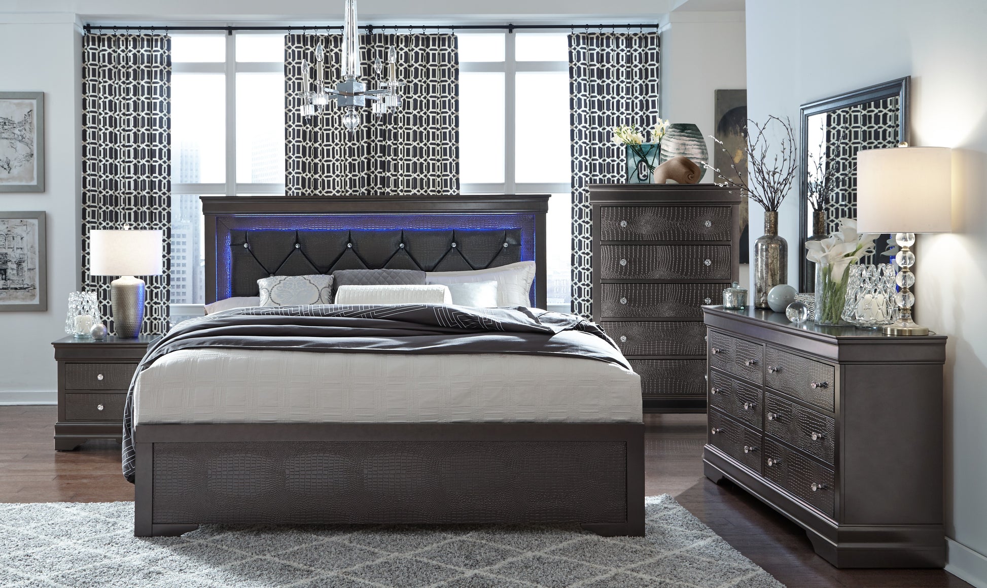 Shaker Crocodile Metallic Grey Mirror Metallic Grey Solid Wood Mdf