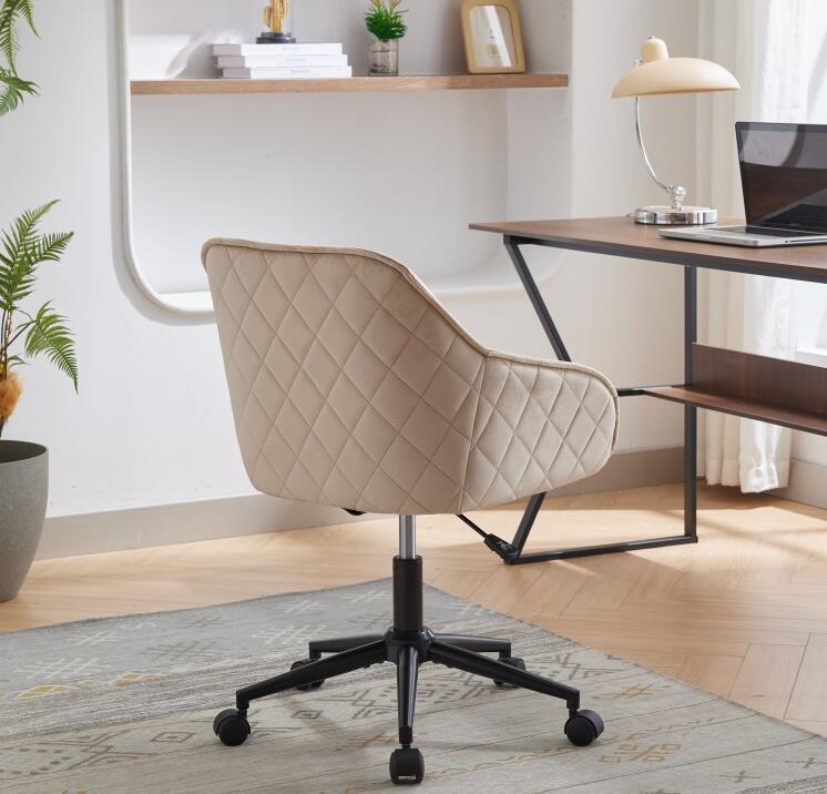 Velvet Office Desk Chair, Modern Home Desk Chair With Wheelsvanity Chairs For Living Room, Bedroom,Study Room Light Camel Foam Polyester Blend