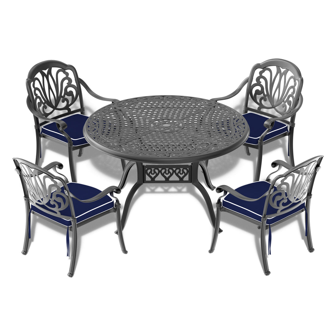 Cushions In Random Colors 5 Piece Set Of Cast Aluminum Patio Furniture With Cushions Yes Dining Set Black Seats 4 Rust Resistant Frame Water Resistant Cushion Garden & Outdoor Complete Patio Sets Aluminium
