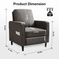 Mid Century Accent Chair ,Modern Linen Fabric Armchair For Living Room,Double Side Pockets, Comfortable And Padded Reading Feature Sofa Chair, Suitable For Bedrooms, Living Rooms, And Offices Dark Grey Linen