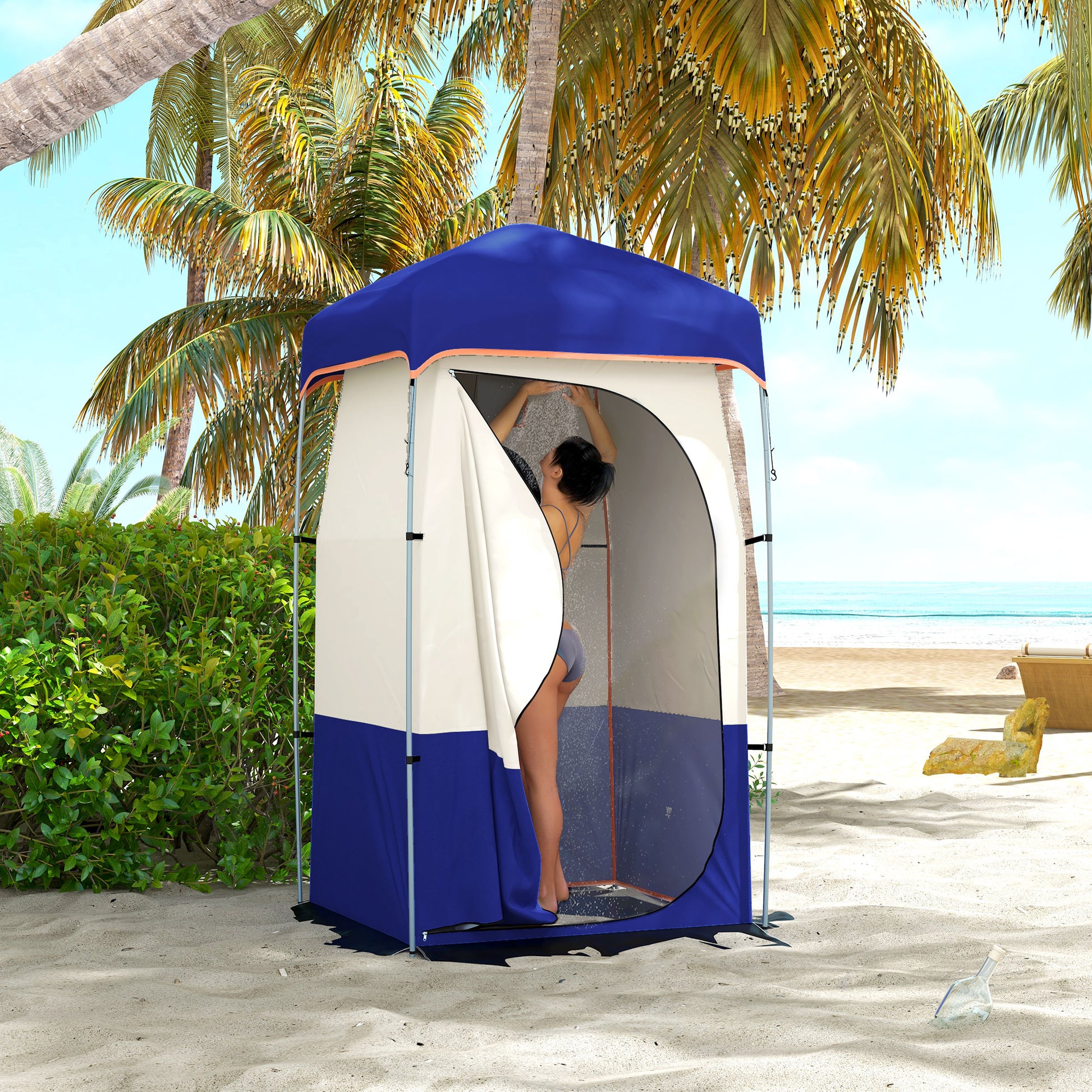 Outsunny Portable Shower Tent, Privacy Shelter, Camping Dressing Changing Tent Room With Solar Shower Bag, Floor And Carrying Bag, Blue Blue Oxford Fabric
