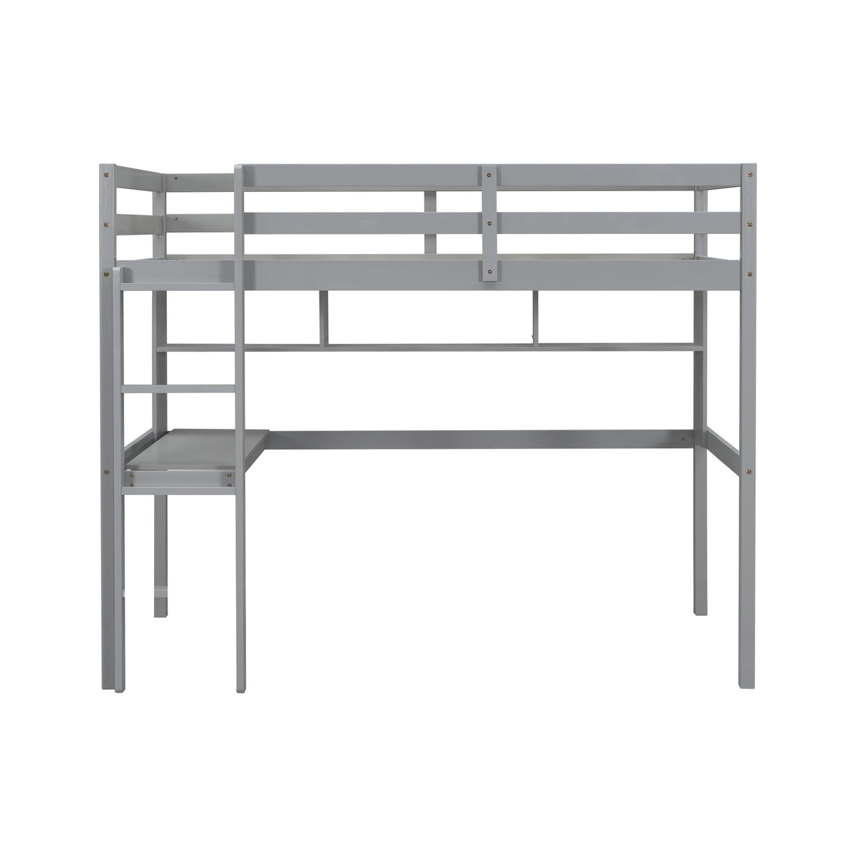 Twin Size Loft Bed With Desk And Shelves, Safety Guardrail And Ladder,Grey Twin Grey Pine
