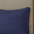 3 Piece Split Corner Pleated Quilted Bedspread Navy Queen Navy Polyester