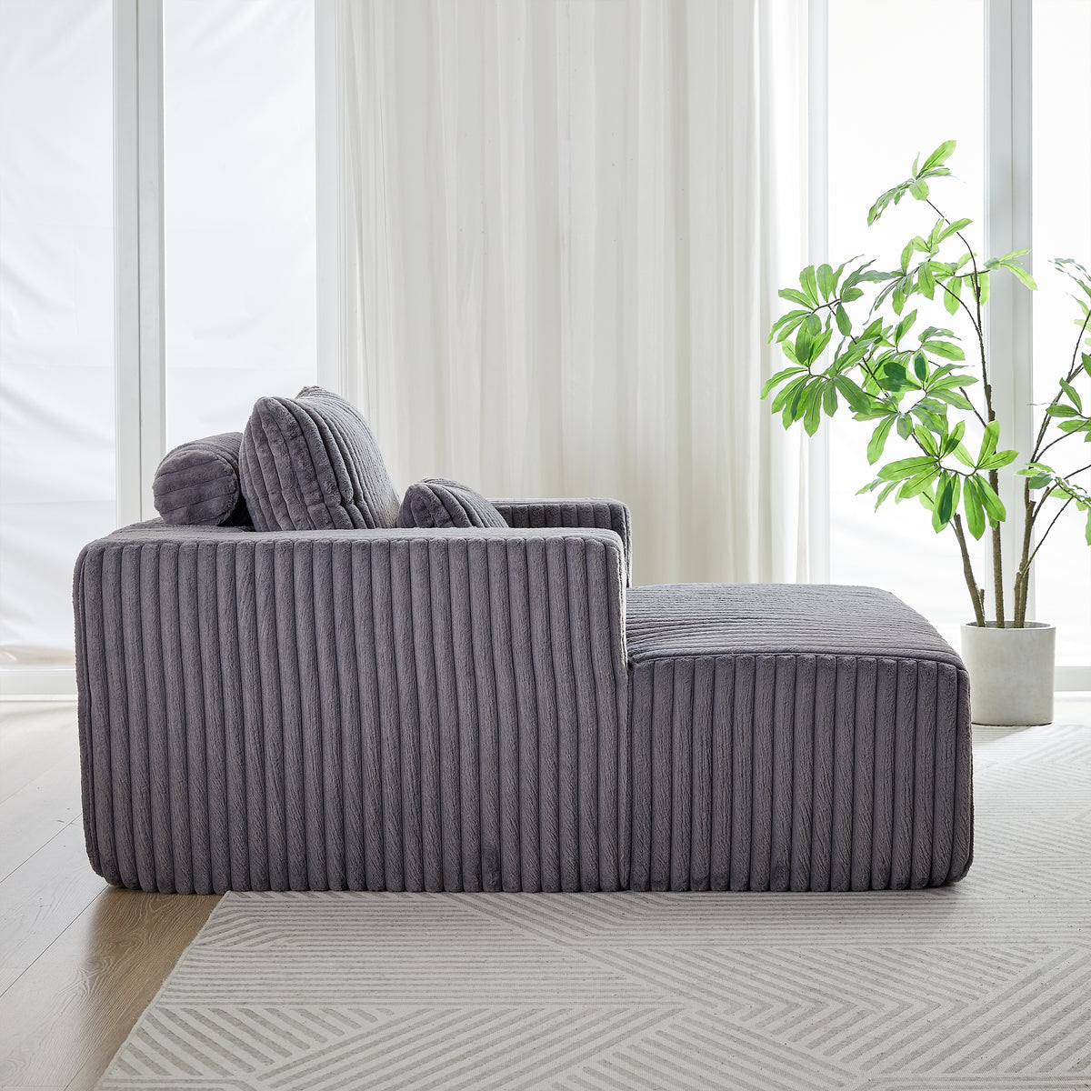 62.5 Inch Corduroy Sponge Sofa Lounge Chair,No Assembly Required,Fluffy Modern Sleeper Chair For Indoor Living Room Bedroom Grey Foam Corduroy 1 Seat