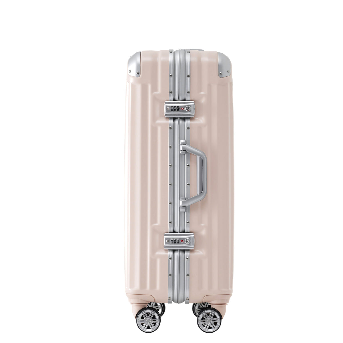 1Pc 24In Aluminum Frame Luggage With Usb Port, Vacation Carry On Suitcase With Spinner Wheels And Tsa Lock, Travel Trolley Case For Short Business Trips, Beach Holidays, Pink Pink Abs Pc