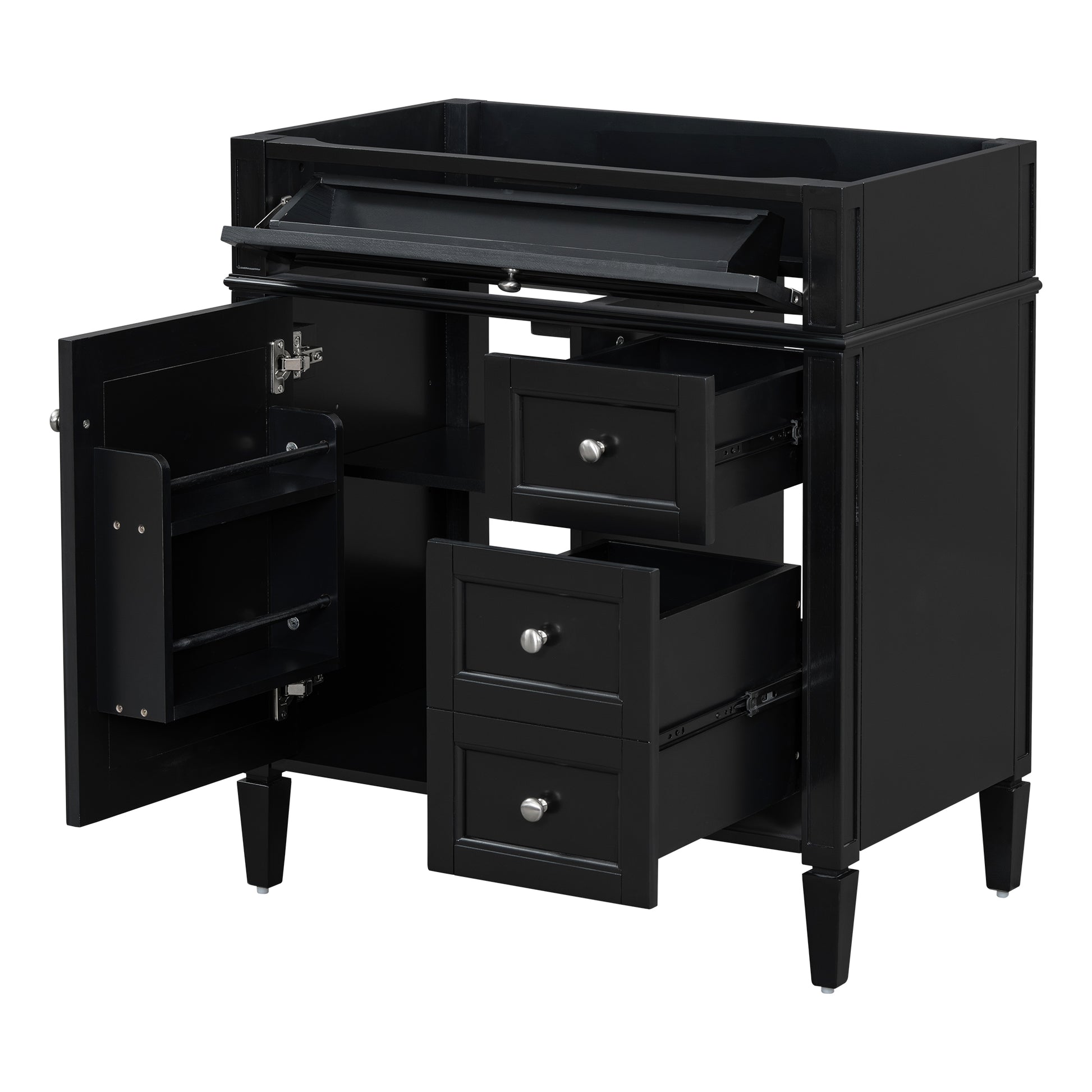 30'' Bathroom Vanity Without Top Sink, Modern Bathroom Storage Cabinet With 2 Drawers And A Tip Out Drawer Not Include Basin Black Bathroom Solid Wood Mdf