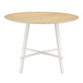 A Modern And Minimalist Circular Dining Table With A 42 Inch Diameter Wood Colorer Patterned Tabletop And White Metal Legs. Suitable For Restaurants, Living Rooms, And Conference Rooms. Brown White Mdf Metal